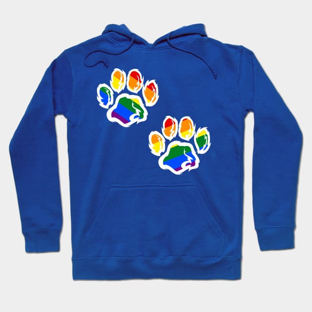 2 Furry Paw Prints in Rainbow Pride Fursuit Furson Hoodie by Surfer Dave Designs